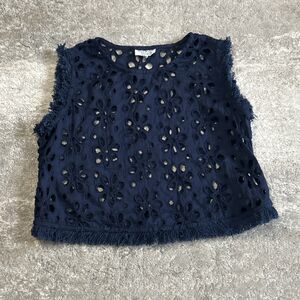 Mademoiselle Hortense Saint Barth Top Women Medium Navy Crochet Open Fringe Crop